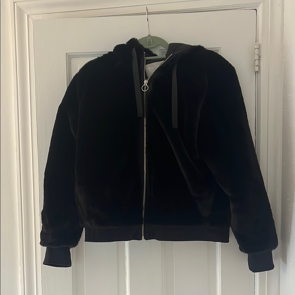 Athleta Black Zip-Up Fuzzy Hoodie